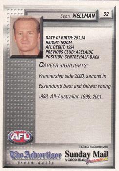 2003 Select The Advertiser-Sunday Mail AFL #32 Sean Wellman Back